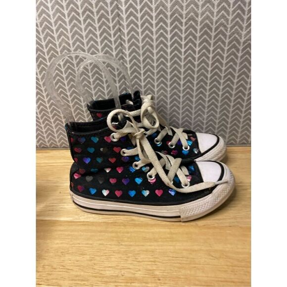 Converse Chuck Taylor Black High Tops with multicolored hearts - Picture 4 of 11